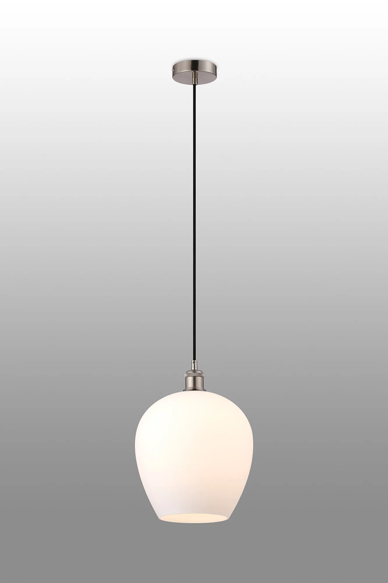 Cawdor Single Pendant, 1 Light E27, Satin Nickel/Black/Opal Wine Glass DK1109  Deco Cawdor